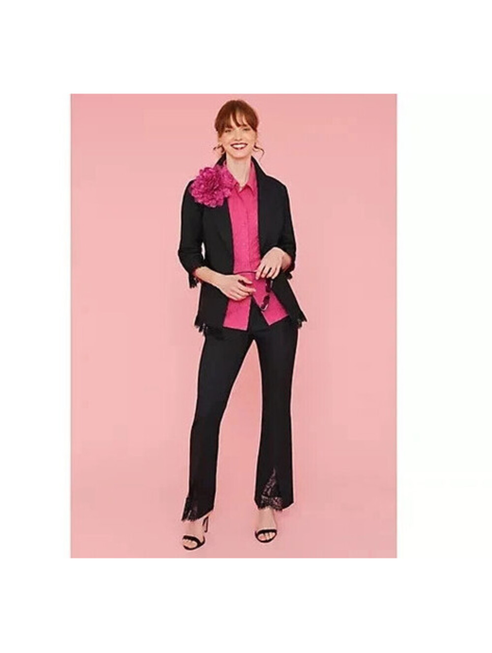 DE4243 Isaac Mizrahi Live! Stretch Woven Blazer with Lace Trim Size 18W